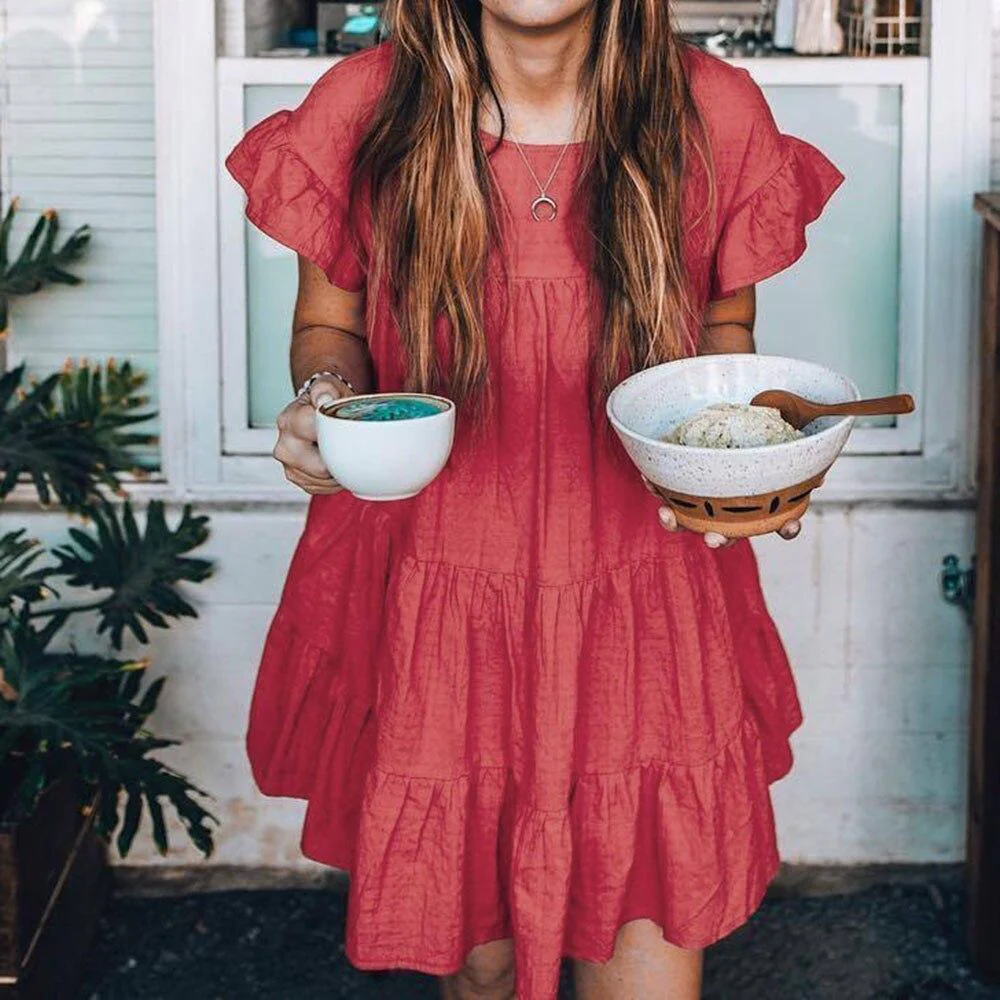 FashionSierra - Women Casual Ruffle O Neck Short Sleeve Dress - Image 30