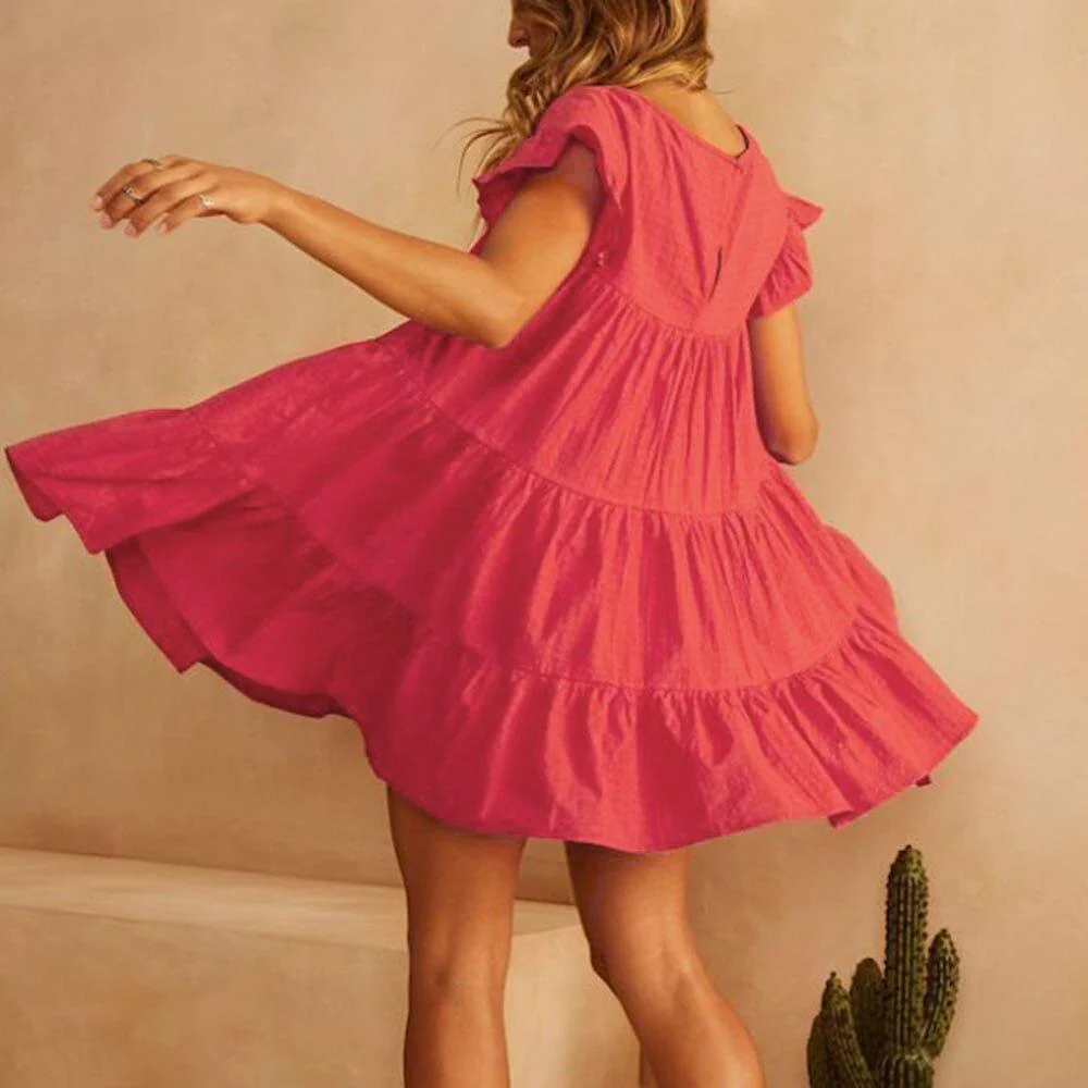 FashionSierra - Women Casual Ruffle O Neck Short Sleeve Dress - Image 34