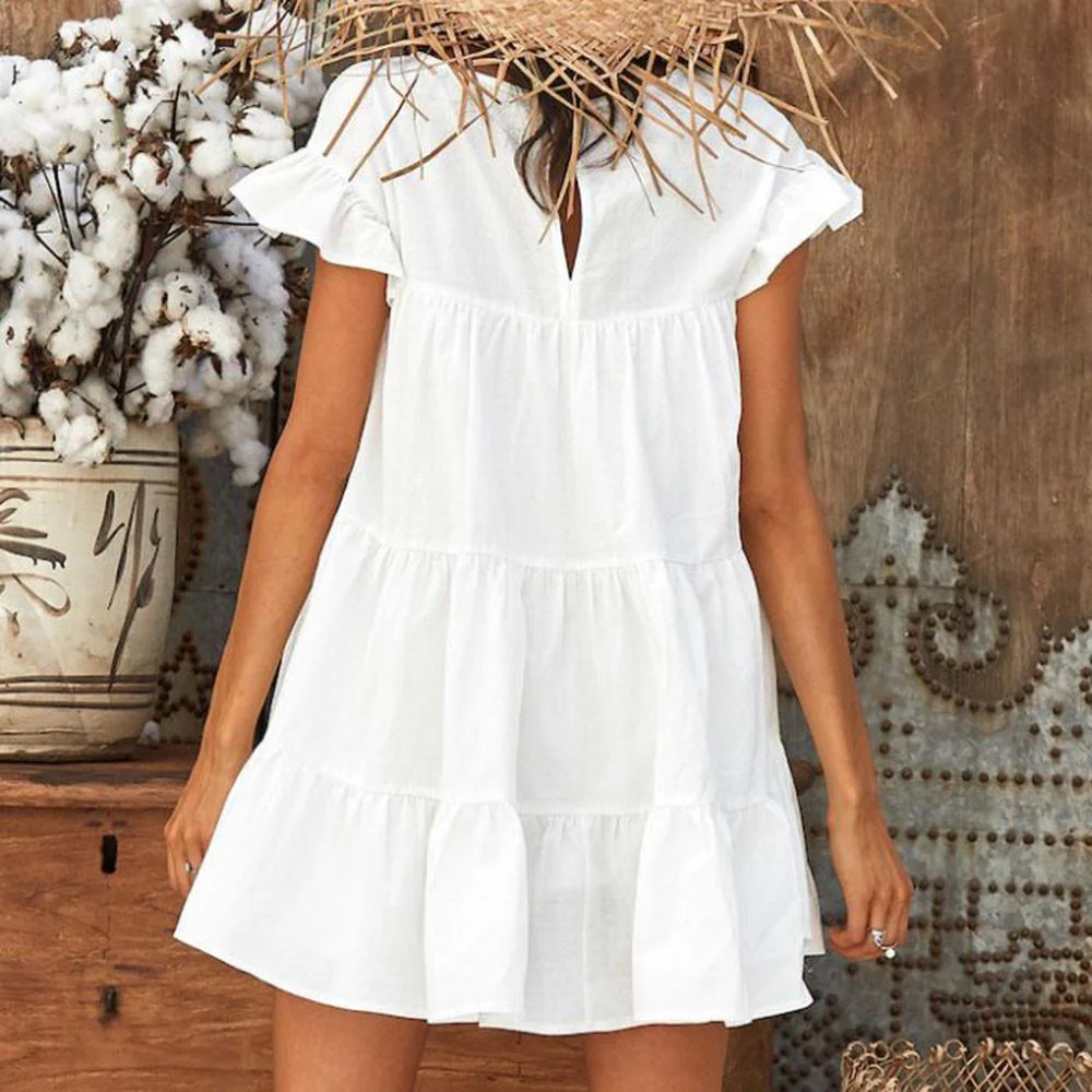 FashionSierra - Women Casual Ruffle O Neck Short Sleeve Dress - Image 35