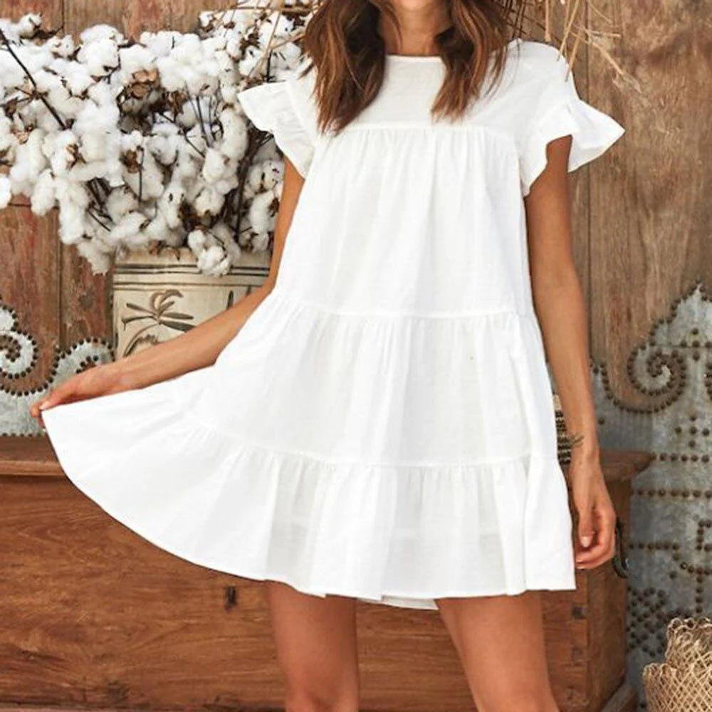 FashionSierra - Women Casual Ruffle O Neck Short Sleeve Dress - Image 40