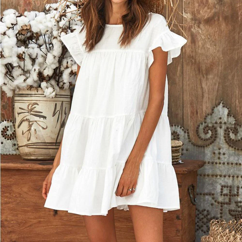 FashionSierra - Women Casual Ruffle O Neck Short Sleeve Dress - Image 41