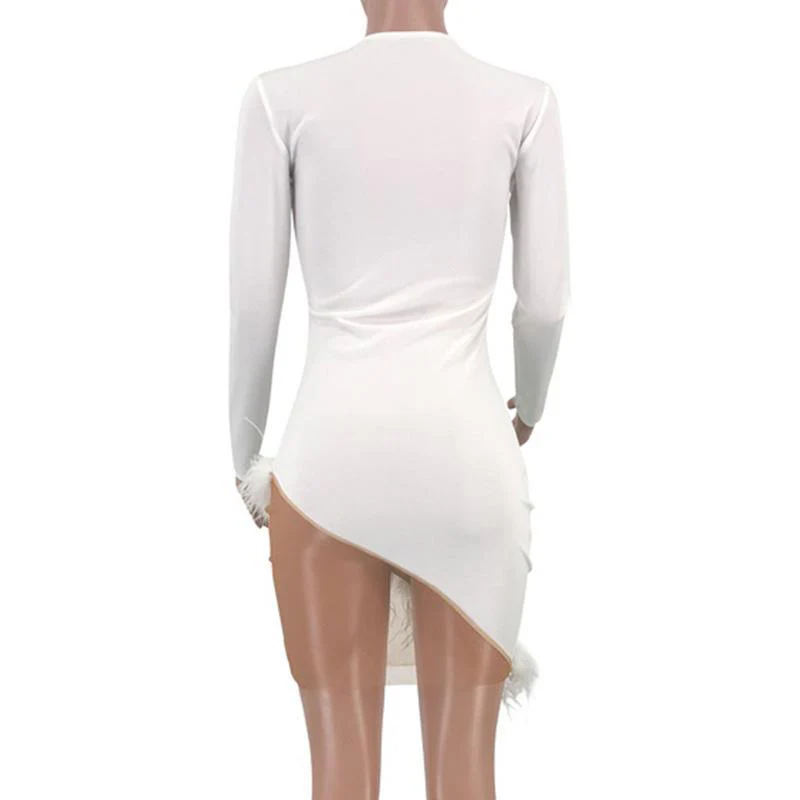 FashionSierra - Women Faxu Feather Long Sleeve Dress - Image 3