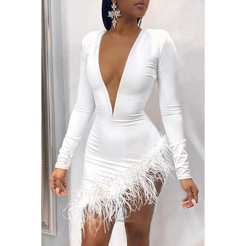 FashionSierra - Women Faxu Feather Long Sleeve Dress - Image 8
