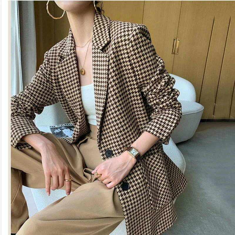 FashionSierra - Long Sleeve Plaid Blazer - Image 3
