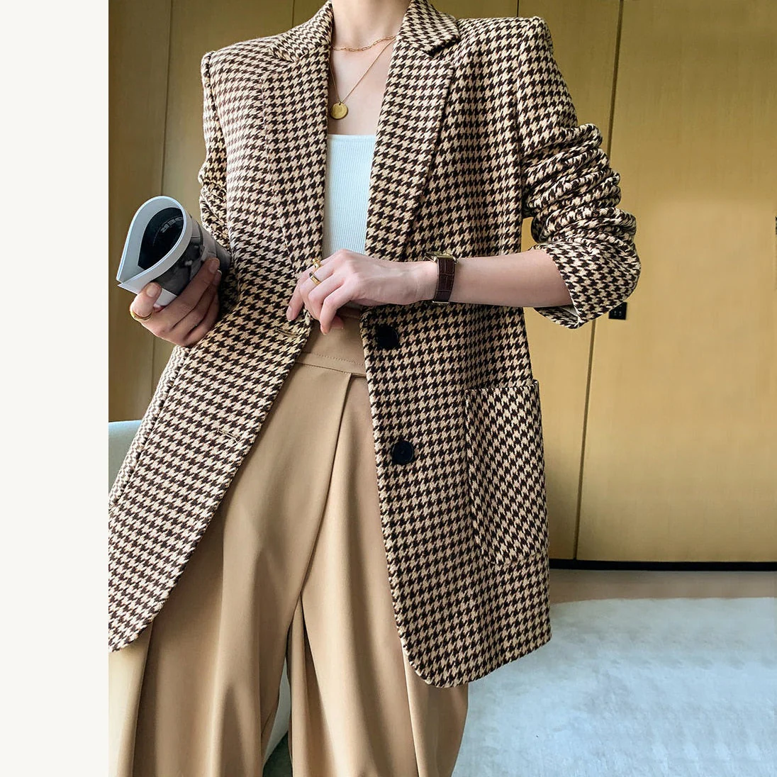FashionSierra - Long Sleeve Plaid Blazer - Image 8