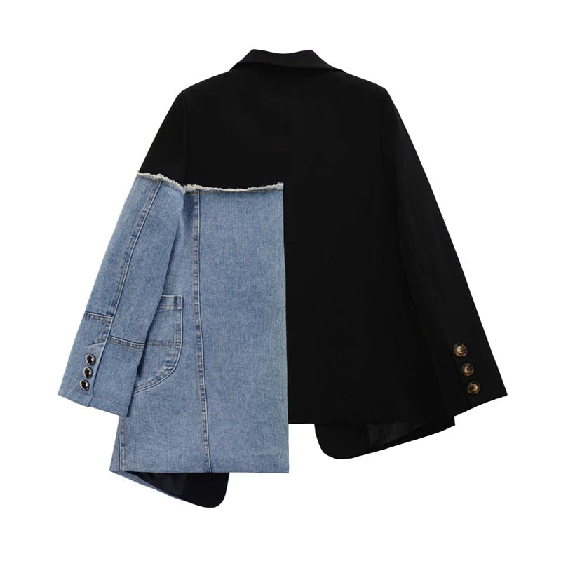 FashionSierra - Korean Vintage Denim Patchwork Blazer - Image 3