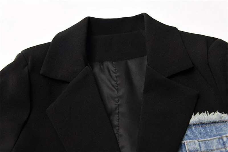 FashionSierra - Korean Vintage Denim Patchwork Blazer - Image 4