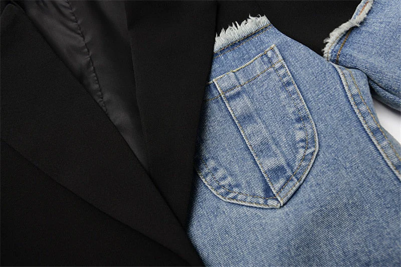 FashionSierra - Korean Vintage Denim Patchwork Blazer - Image 5