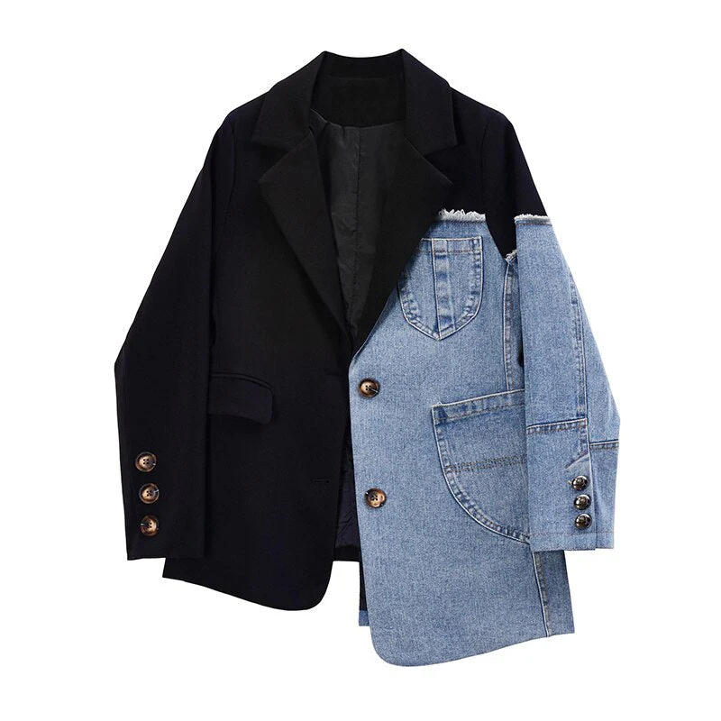 FashionSierra - Korean Vintage Denim Patchwork Blazer - Image 6