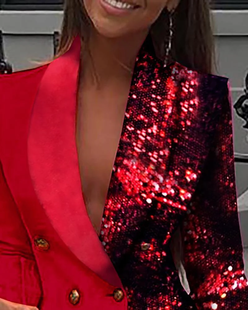 FashionSierra - Women Sequined Patchwork Blazer Dress - Image 4