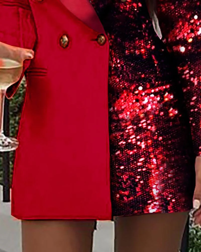 FashionSierra - Women Sequined Patchwork Blazer Dress - Image 5