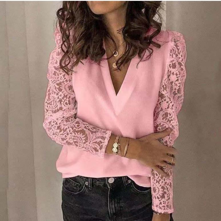 FashionSierra - V-neck Lace Hollow Out Top - Image 6