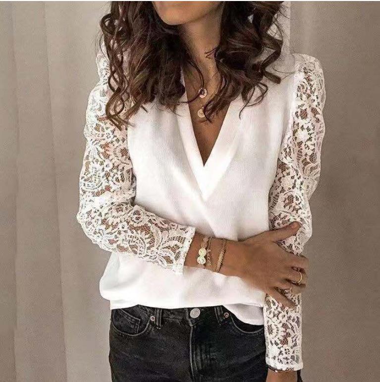 FashionSierra - V-neck Lace Hollow Out Top - Image 9