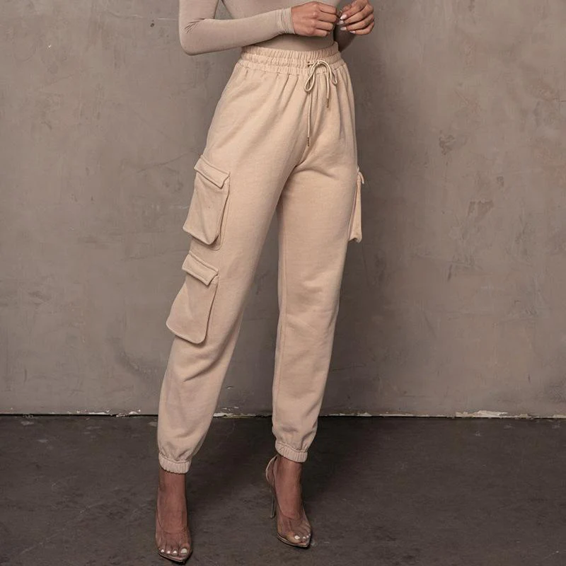 FashionSierra - Women's cargo sweatpants elastic waist drawstring pants with pockets - Image 3
