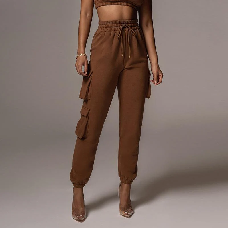 FashionSierra - Women's cargo sweatpants elastic waist drawstring pants with pockets - Image 4