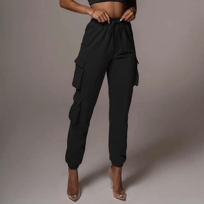 FashionSierra - Women's cargo sweatpants elastic waist drawstring pants with pockets - Image 6
