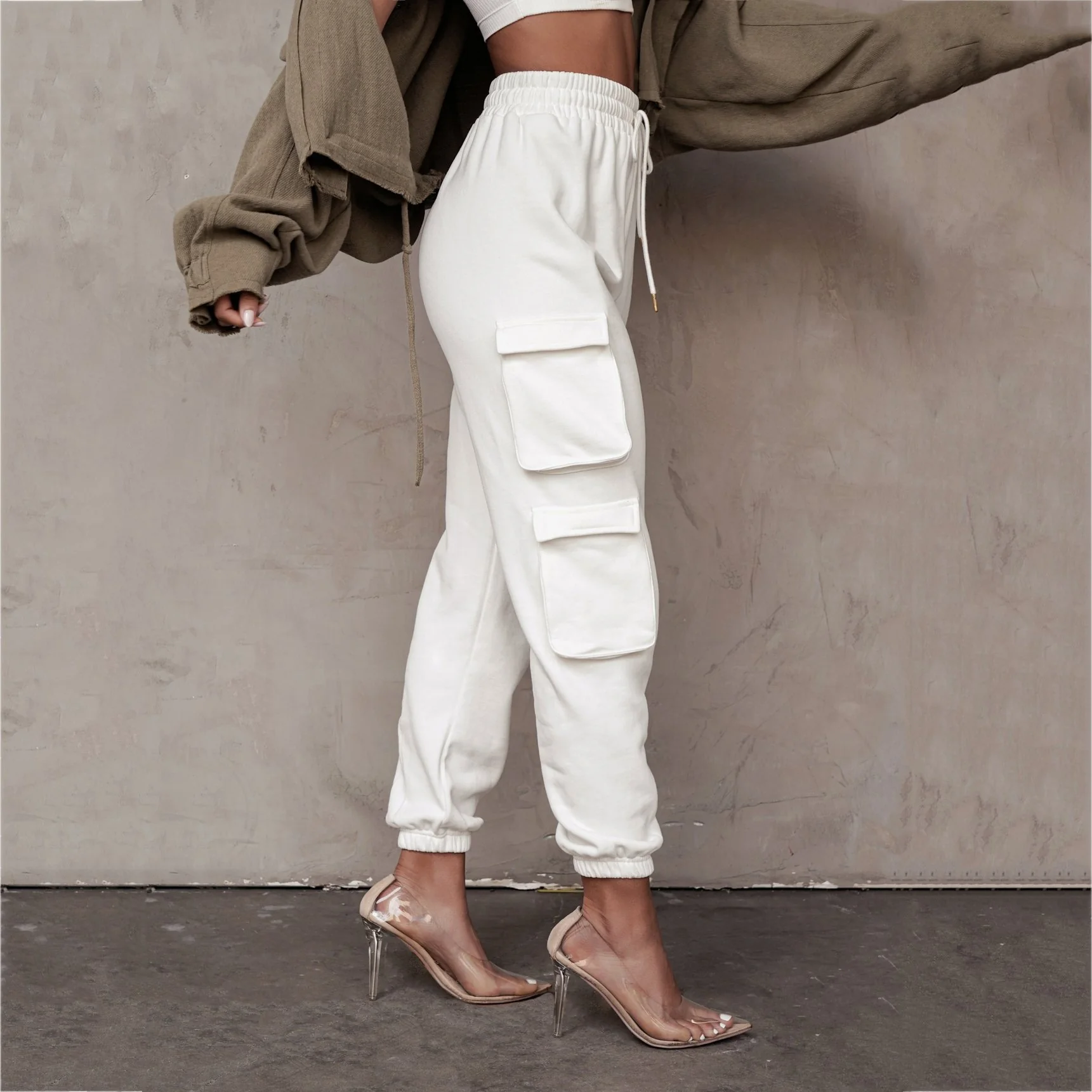 FashionSierra - Women's cargo sweatpants elastic waist drawstring pants with pockets - Image 7