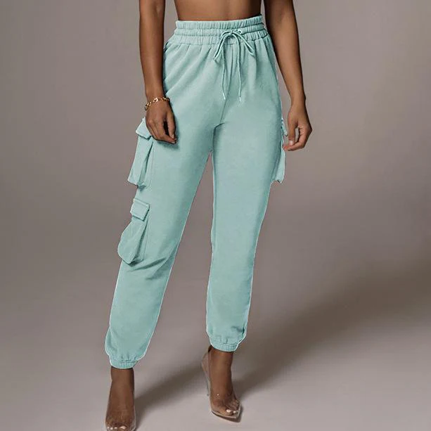 FashionSierra - Women's cargo sweatpants elastic waist drawstring pants with pockets - Image 8