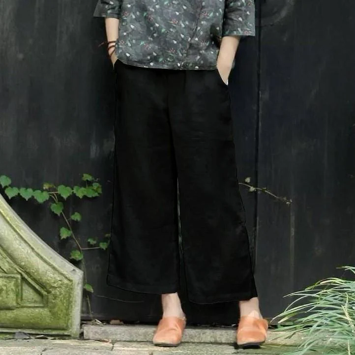 FashionSierra - Women's linen cropped palazzo pants wide leg summer causal pants - Image 10
