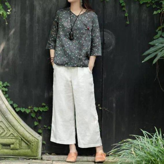 FashionSierra - Women's linen cropped palazzo pants wide leg summer causal pants - Image 11