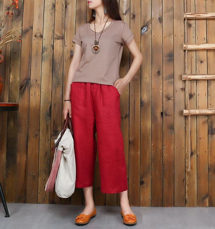 FashionSierra - Women's linen cropped palazzo pants wide leg summer causal pants - Image 3