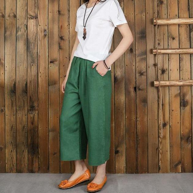 FashionSierra - Women's linen cropped palazzo pants wide leg summer causal pants - Image 5