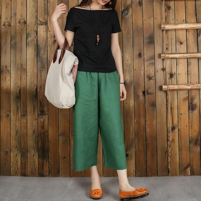 FashionSierra - Women's linen cropped palazzo pants wide leg summer causal pants - Image 6