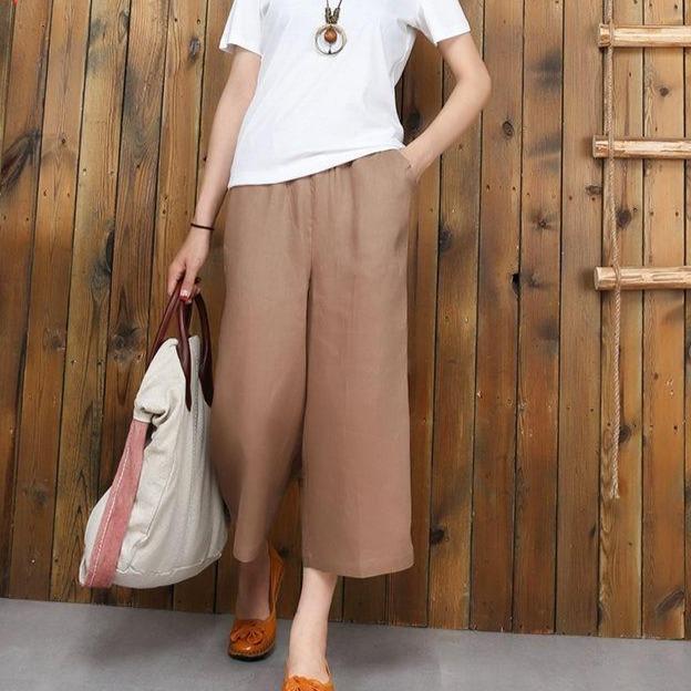 FashionSierra - Women's linen cropped palazzo pants wide leg summer causal pants - Image 7