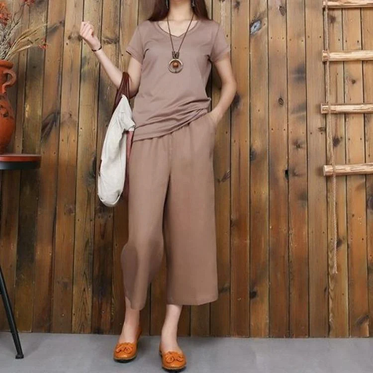 FashionSierra - Women's linen cropped palazzo pants wide leg summer causal pants - Image 8