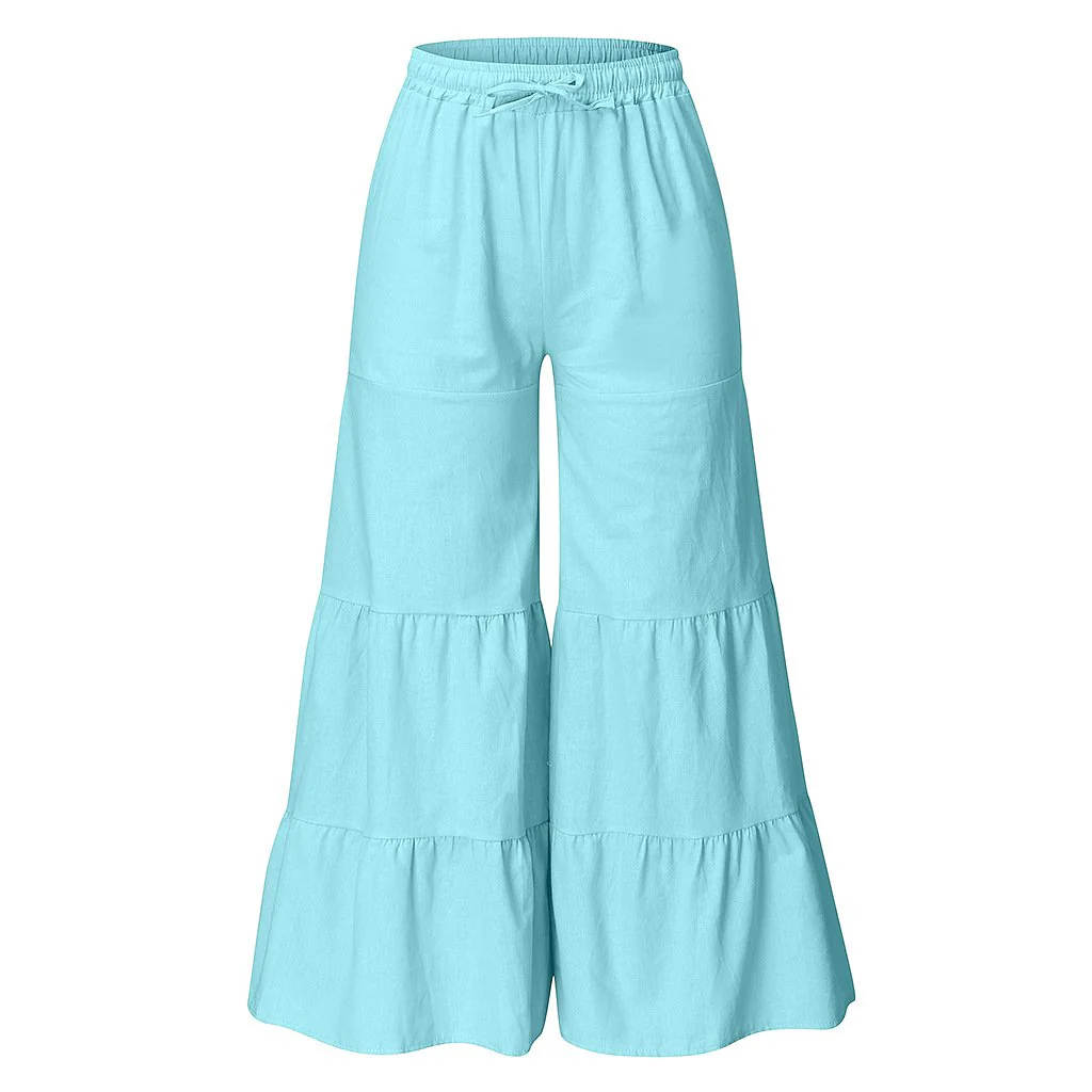 FashionSierra - Women's linen flowy wide leg pants elastic waist palazzo pants - Image 13