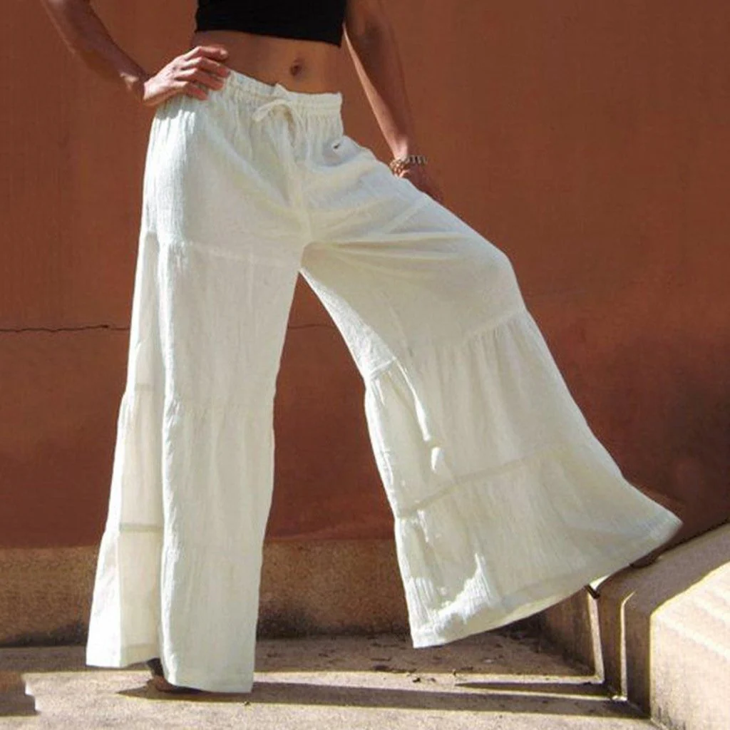 FashionSierra - Women's linen flowy wide leg pants elastic waist palazzo pants - Image 3