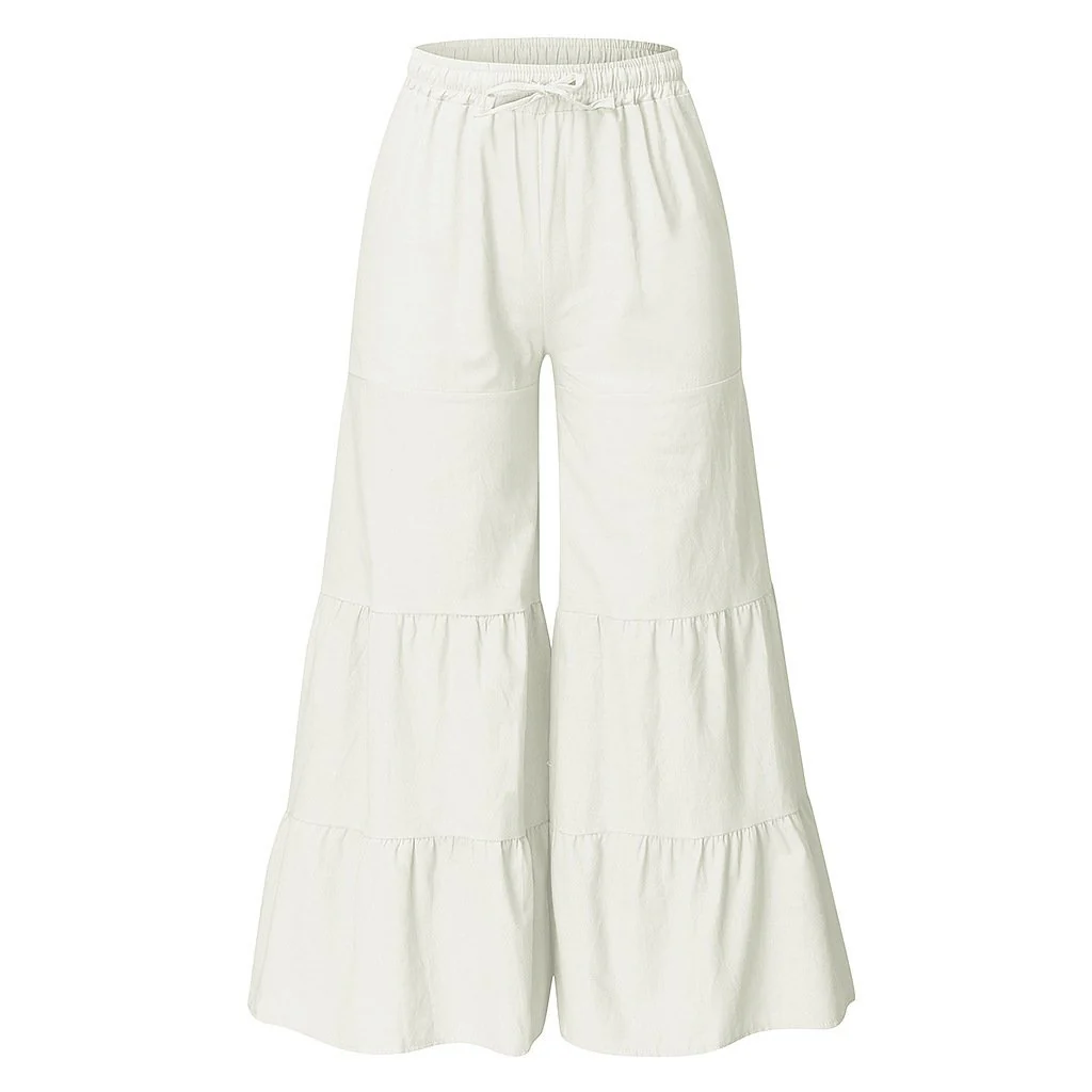FashionSierra - Women's linen flowy wide leg pants elastic waist palazzo pants - Image 7