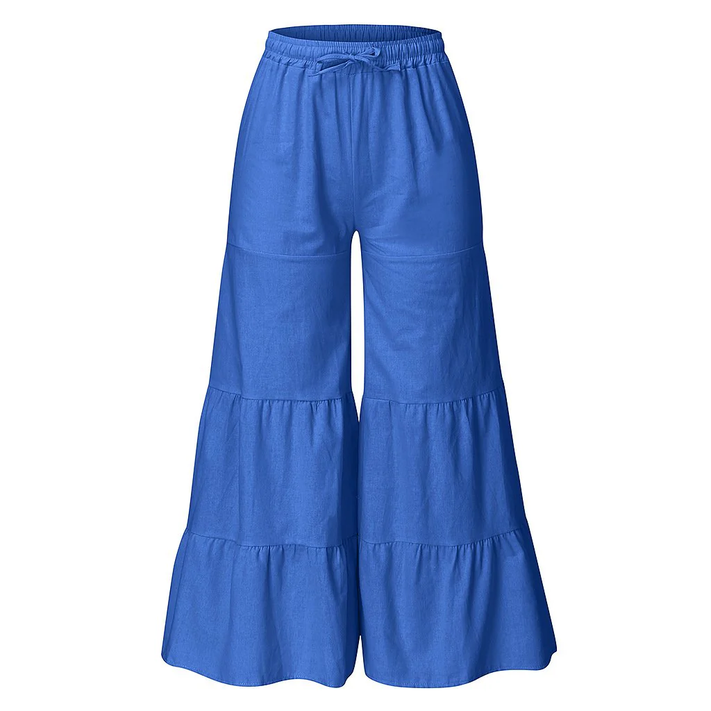 FashionSierra - Women's linen flowy wide leg pants elastic waist palazzo pants - Image 8