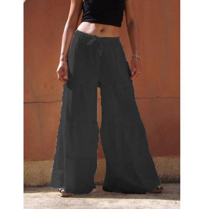 FashionSierra - Women's linen flowy wide leg pants elastic waist palazzo pants - Image 9