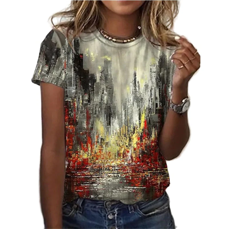 FashionSierra - 3D Floral Round Neck Casual T-Shirt - Image 3