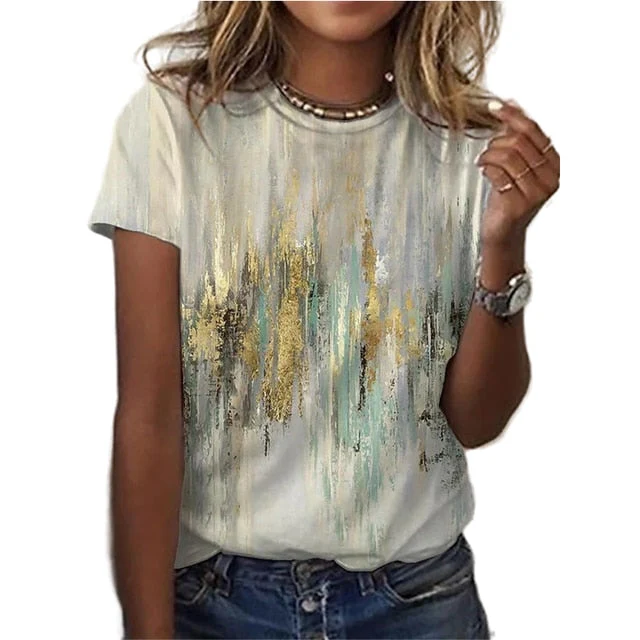 FashionSierra - 3D Floral Round Neck Casual T-Shirt - Image 6