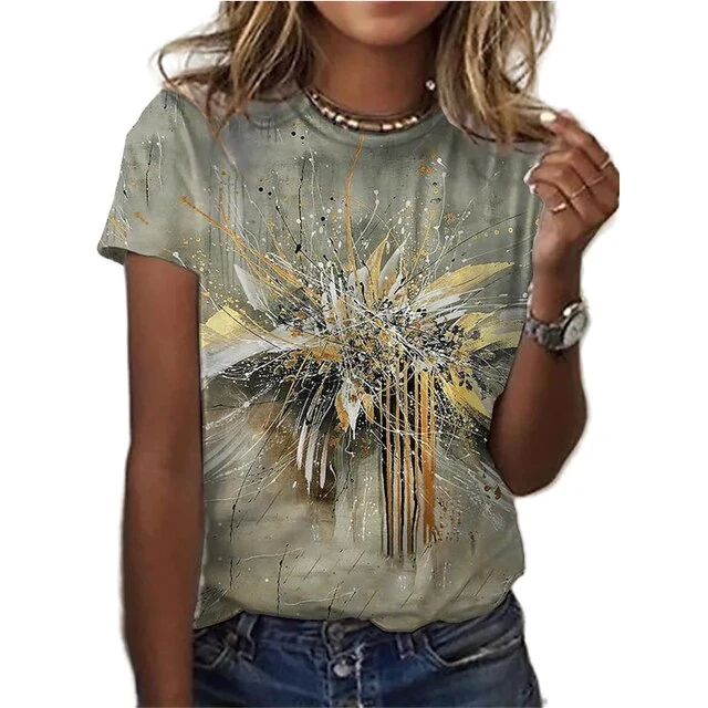 FashionSierra - 3D Floral Round Neck Casual T-Shirt - Image 7