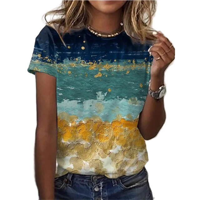 FashionSierra - 3D Floral Round Neck Casual T-Shirt - Image 8
