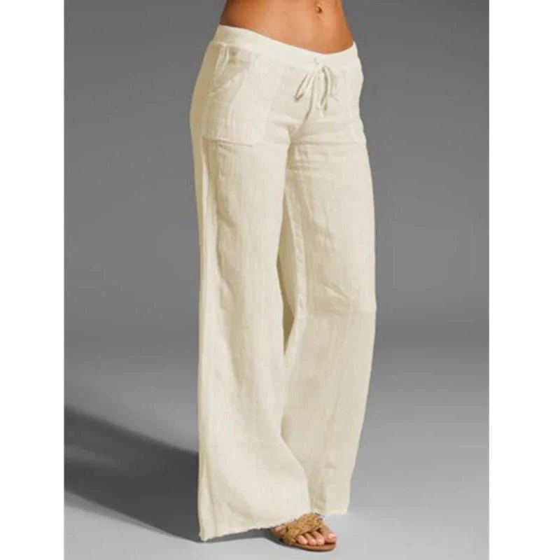 FashionSierra - Women's Summer Linen Wide Leg Yoga Pants Elastic Waist Drawstring Pants - Image 4
