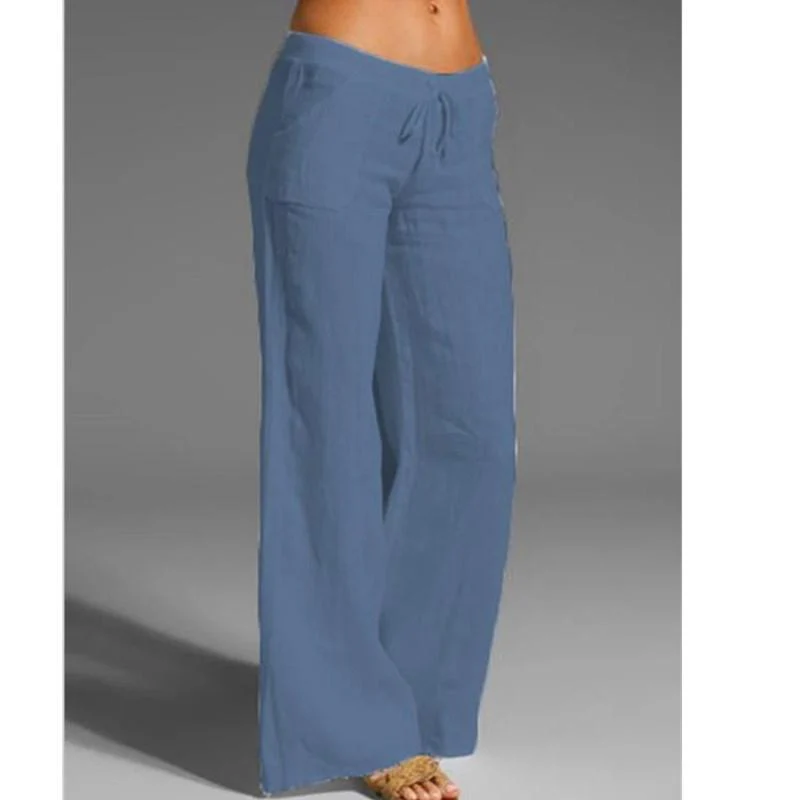 FashionSierra - Women's Summer Linen Wide Leg Yoga Pants Elastic Waist Drawstring Pants - Image 5