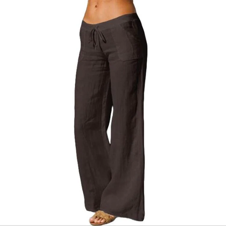 FashionSierra - Women's Summer Linen Wide Leg Yoga Pants Elastic Waist Drawstring Pants - Image 7
