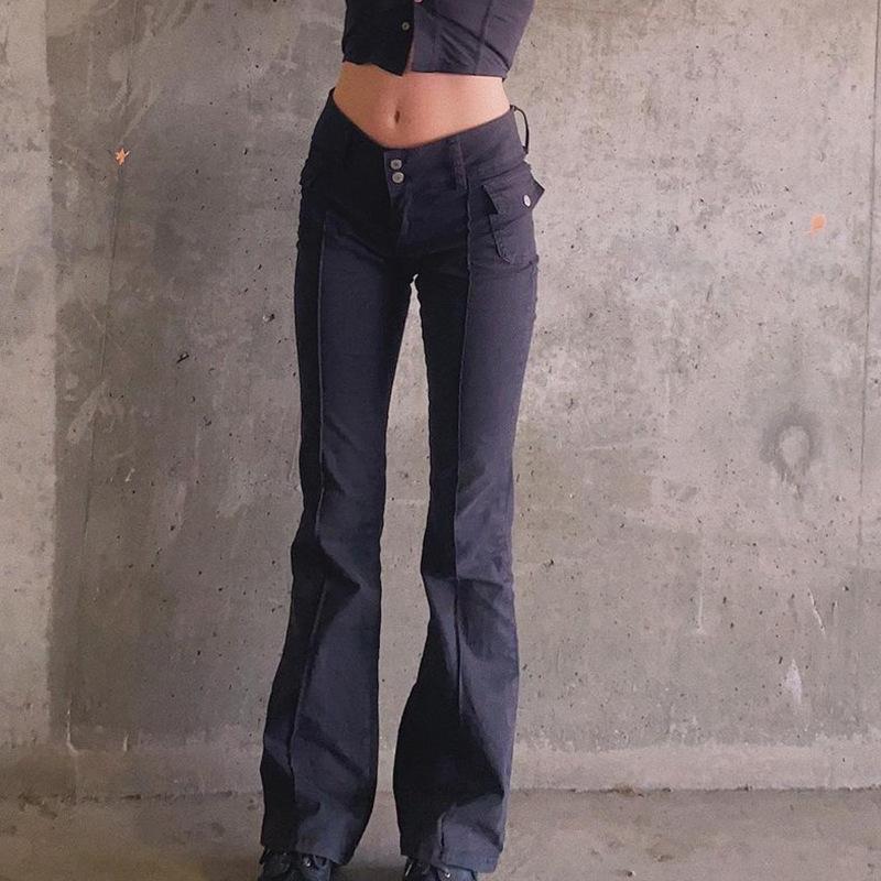 FashionSierra - Women's vintage low rise bootcut pants bell bottom pants with pockets - Image 3