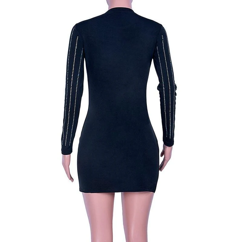 FashionSierra - XXL plus size diamonds bodycon dress women slim fit mini long sleeve dress Sexy night club party dresses Tight vestidos mujer - Image 3